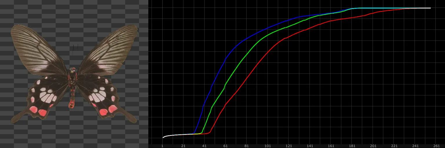 Example of an image and it's calculated Cumulative Distribution Function.
