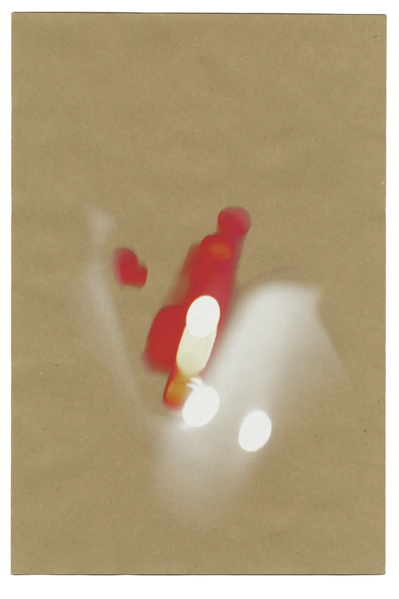 This print is of the rear brake light of a white car. On its side like this, it looks like a tulip or a bouquet of flowers, something floral while saturated and fiery.