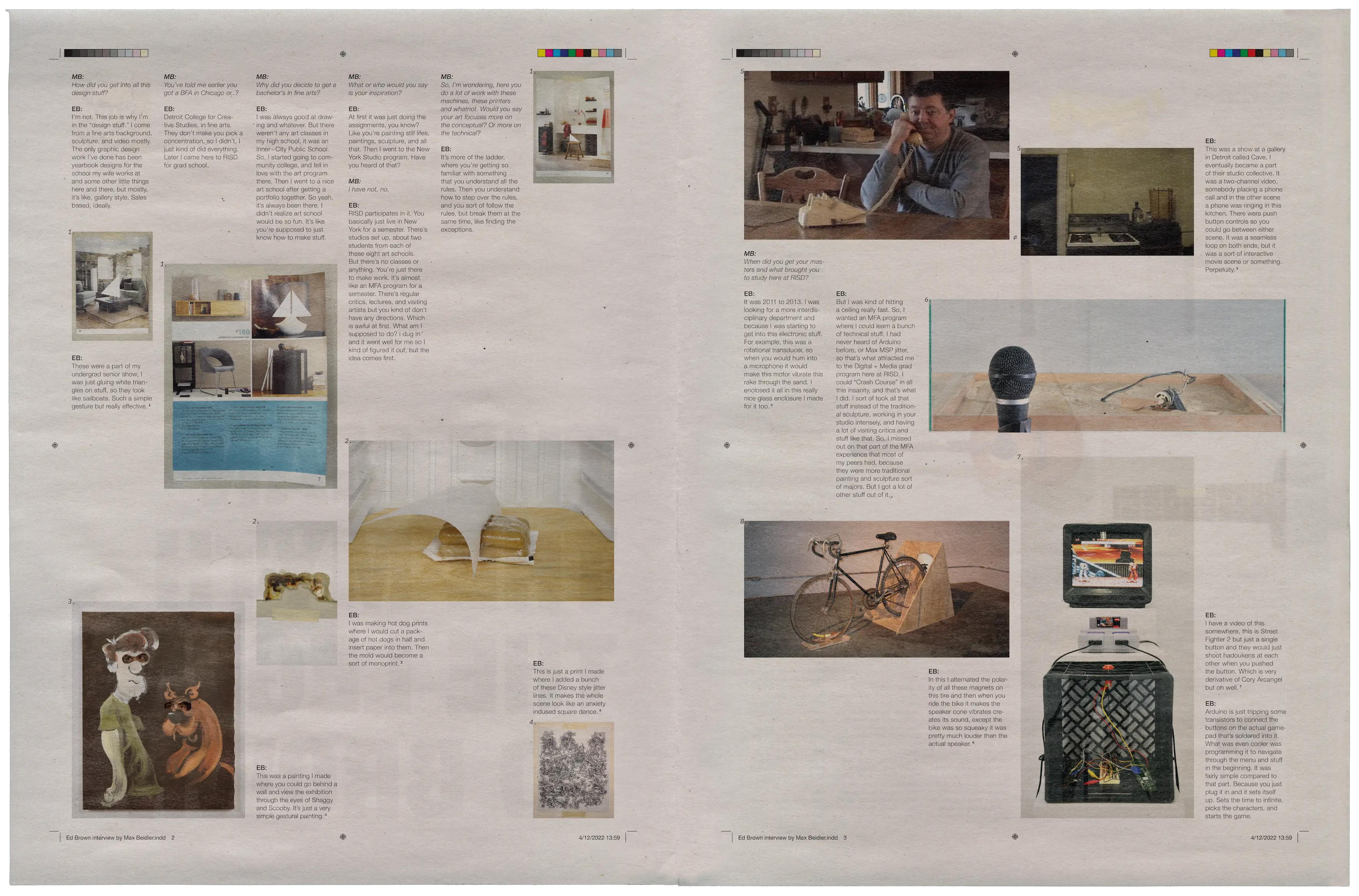 The center spread of the interview printed publication.